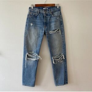 Grlfrnd Helena Distressed Straight Leg Jeans Womens 27 Button Fly